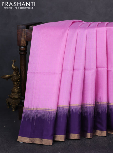 Pure soft silk saree lotus pink and violet with allover zari weaves and rettapet zari woven border
