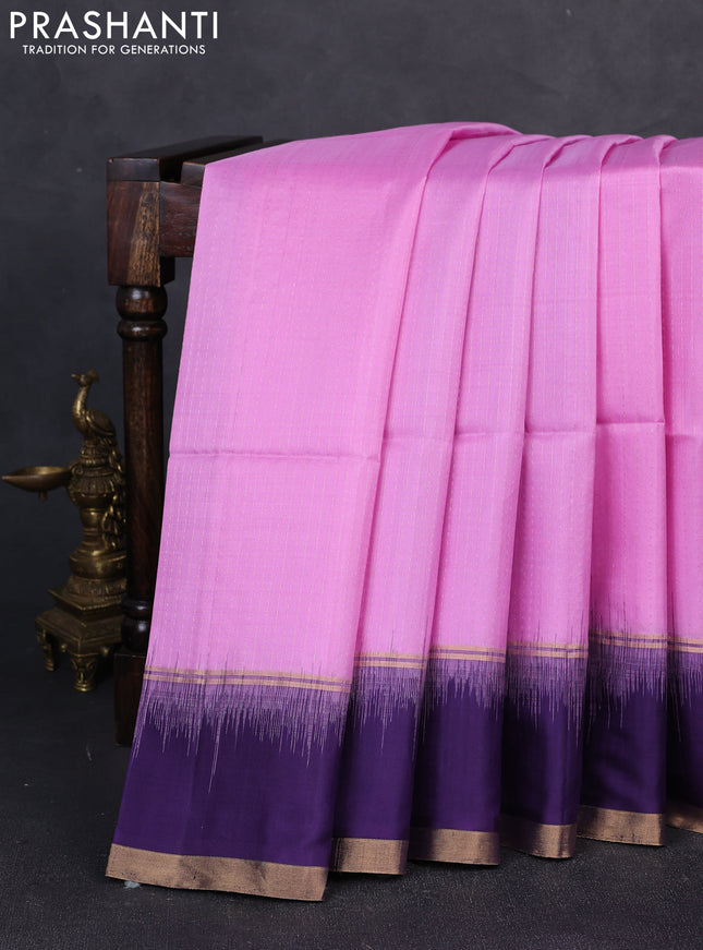 Pure soft silk saree lotus pink and violet with allover zari weaves and rettapet zari woven border