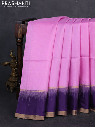 Pure soft silk saree lotus pink and violet with allover zari weaves and rettapet zari woven border