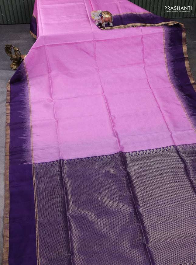 Pure soft silk saree lotus pink and violet with allover zari weaves and rettapet zari woven border