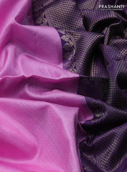Pure soft silk saree lotus pink and violet with allover zari weaves and rettapet zari woven border