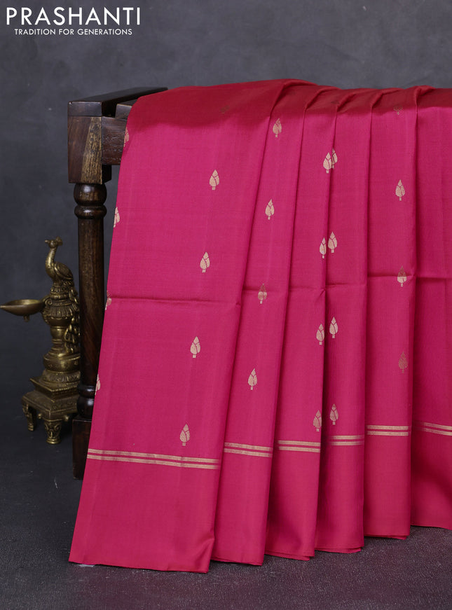 Pure soft silk saree pink with allover zari woven buttas and rettapet zari woven border