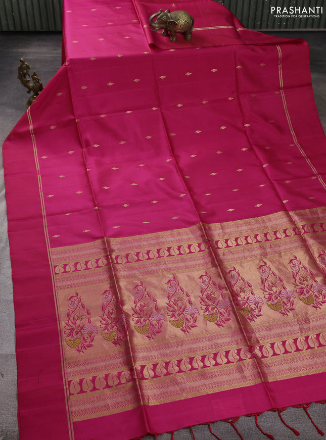 Pure soft silk saree pink with allover zari woven buttas and rettapet zari woven border