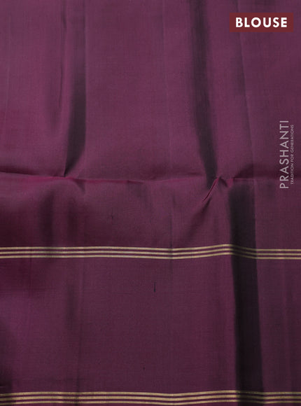 Pure soft silk saree bottle green and deep wine shade with zari woven buttas and rettapet zari woven border