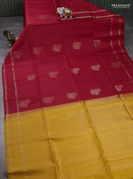 Pure soft silk saree red and yellow with allover pichwai zari woven buttas and rettapet zari woven border