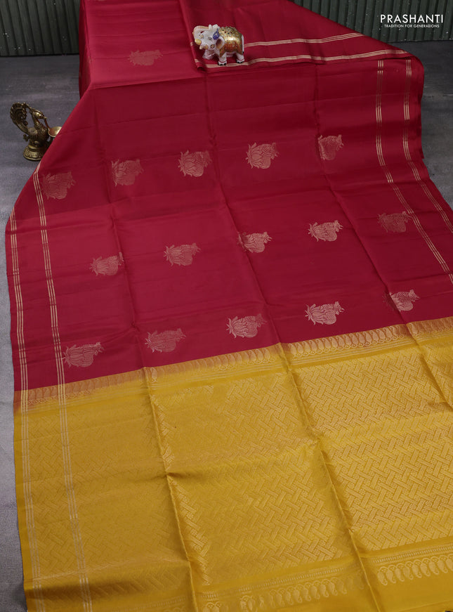 Pure soft silk saree red and yellow with allover pichwai zari woven buttas and rettapet zari woven border