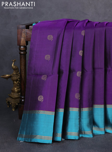 Pure soft silk saree violet and teal blue with zari woven buttas and rettapet zari woven border