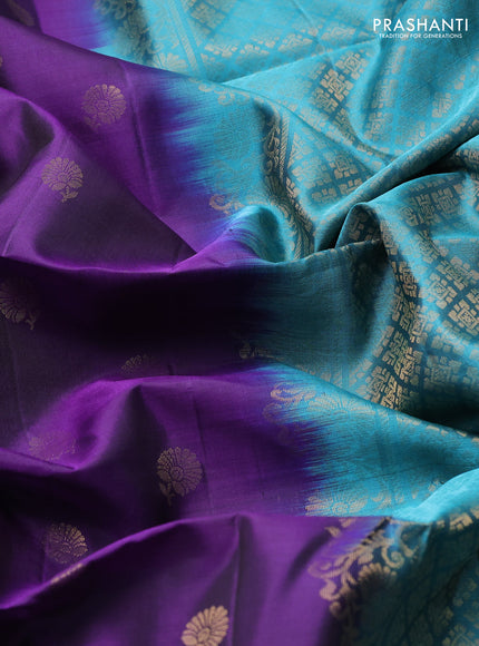 Pure soft silk saree violet and teal blue with zari woven buttas and rettapet zari woven border