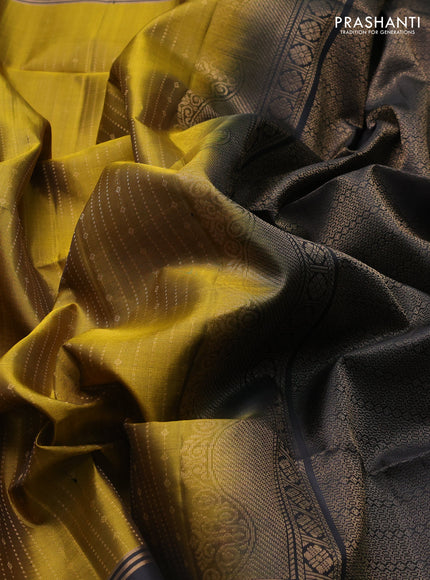 Pure soft silk saree mustard green and black with allover zari weaves  and rettapet zari woven border
