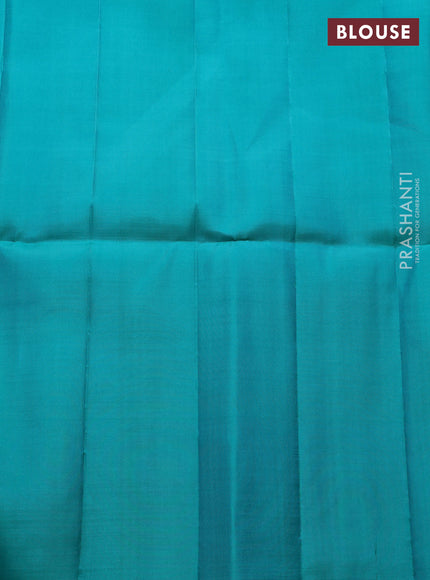 Pure soft silk saree peach pink and teal green with allover silver & zari floral buttas and zari woven butta border