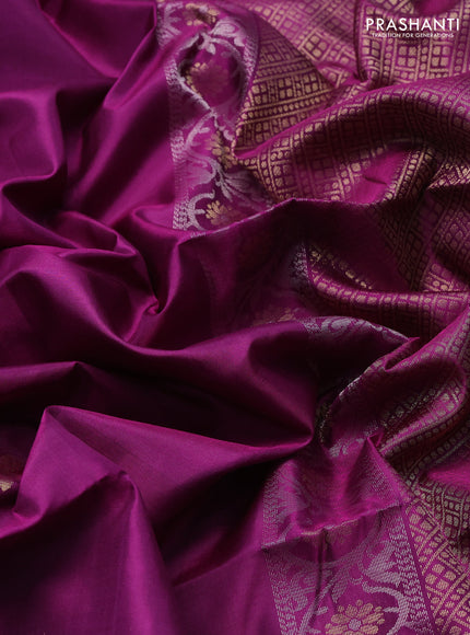 Pure soft silk saree purple with allover silver & zari floral buttas and rettapet zari woven border