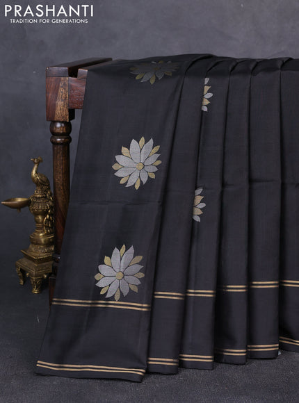 Pure soft silk saree black with zari woven buttas and rettapet zari woven border