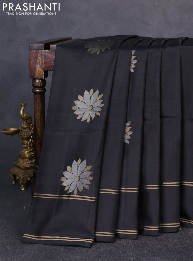 Pure soft silk saree black with zari woven buttas and rettapet zari woven border