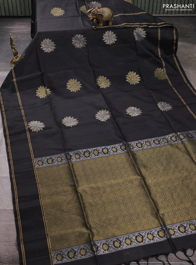 Pure soft silk saree black with zari woven buttas and rettapet zari woven border
