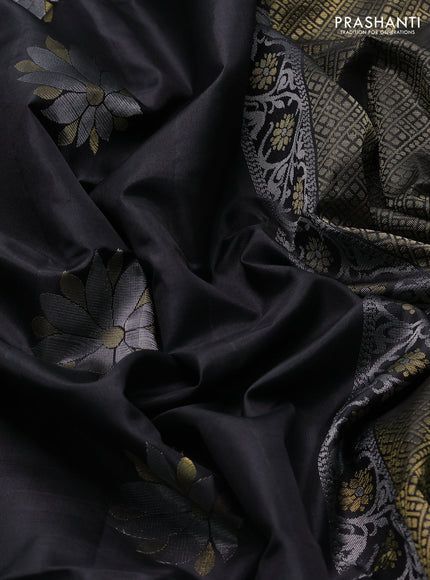 Pure soft silk saree black with zari woven buttas and rettapet zari woven border