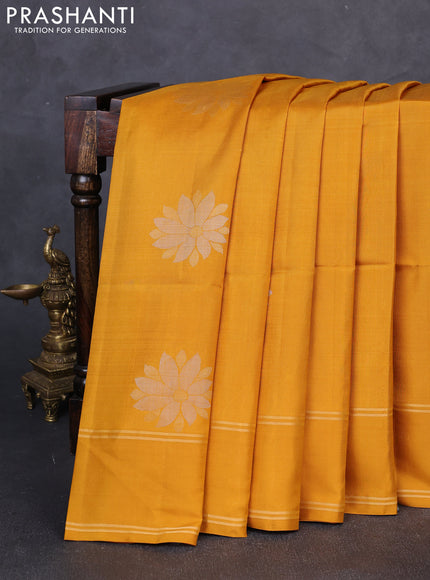 Pure soft silk saree mustard yellow with zari woven buttas and rettapet zari woven border