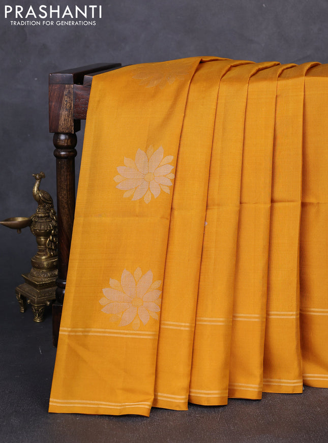 Pure soft silk saree mustard yellow with zari woven buttas and rettapet zari woven border