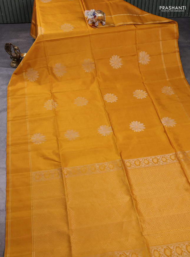 Pure soft silk saree mustard yellow with zari woven buttas and rettapet zari woven border