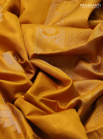 Pure soft silk saree mustard yellow with zari woven buttas and rettapet zari woven border