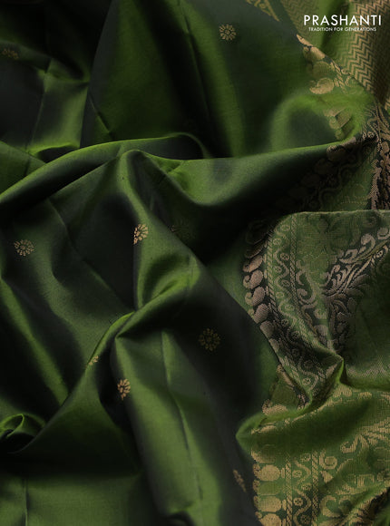 Pure soft silk saree mehendi green with zari woven buttas and rettapet zari woven border