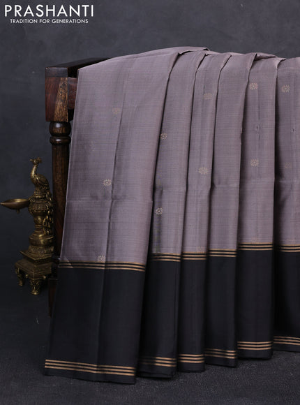 Pure soft silk saree rosy brown and black with zari woven buttas and rettapet zari woven border