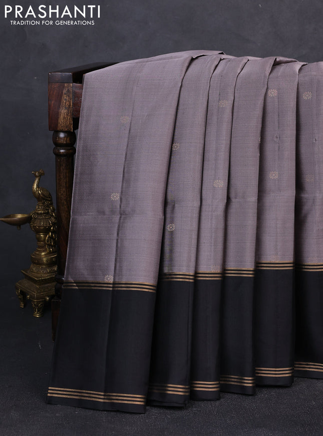 Pure soft silk saree rosy brown and black with zari woven buttas and rettapet zari woven border