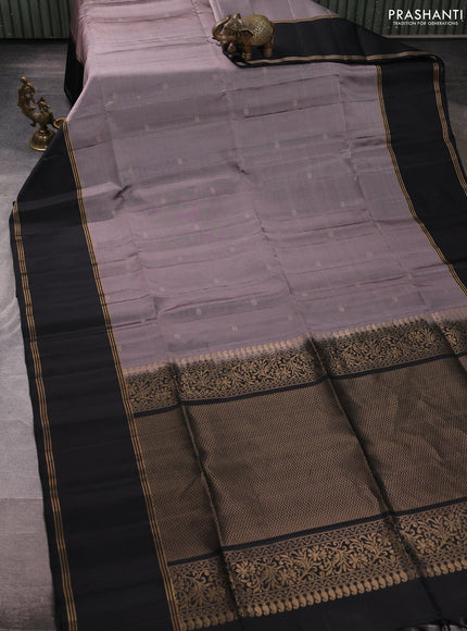 Pure soft silk saree rosy brown and black with zari woven buttas and rettapet zari woven border