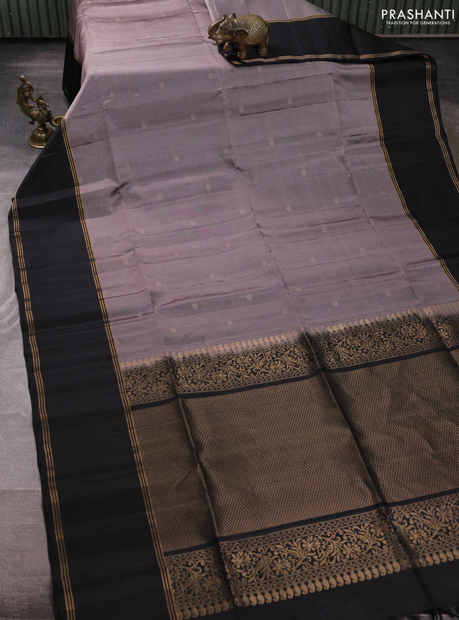 Pure soft silk saree rosy brown and black with zari woven buttas and rettapet zari woven border