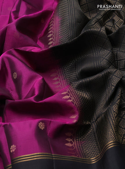 Pure soft silk saree magenta pink and black with allover zari woven buttas and rettapet zari woven border