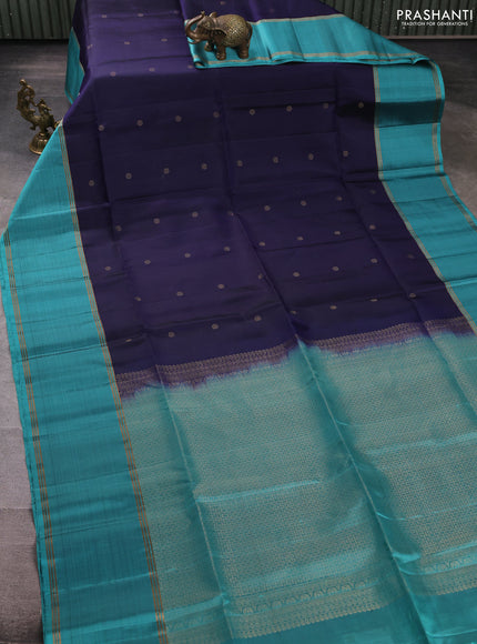 Pure soft silk saree navy blue and teal green with zari woven buttas and long rettapet zari woven border