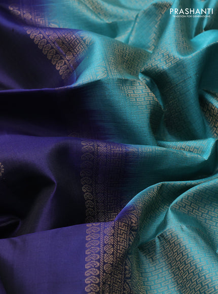 Pure soft silk saree navy blue and teal green with zari woven buttas and long rettapet zari woven border