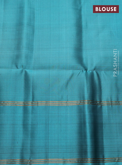 Pure soft silk saree navy blue and teal green with zari woven buttas and long rettapet zari woven border