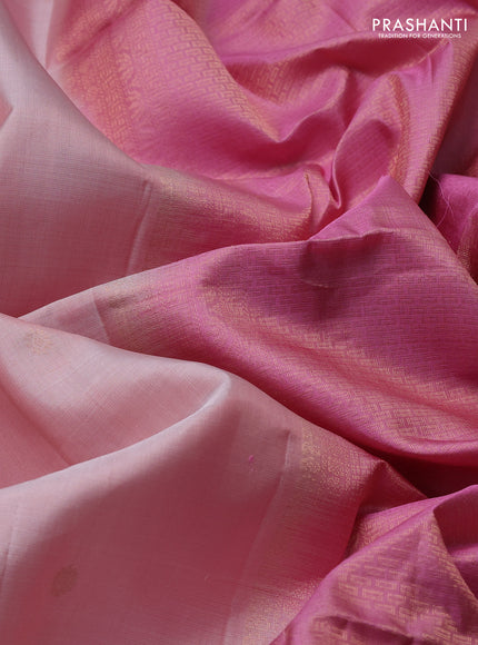 Pure soft silk saree pastel pink and peach pink with allover zari woven buttas and long rettapet zari woven border