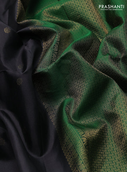 Pure soft silk saree black and green with allover zari woven buttas and long rettapet zari woven border