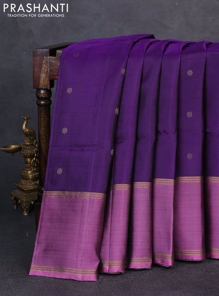 Pure soft silk saree violet and mauve pink with allover zari woven buttas and long rettapet zari woven border