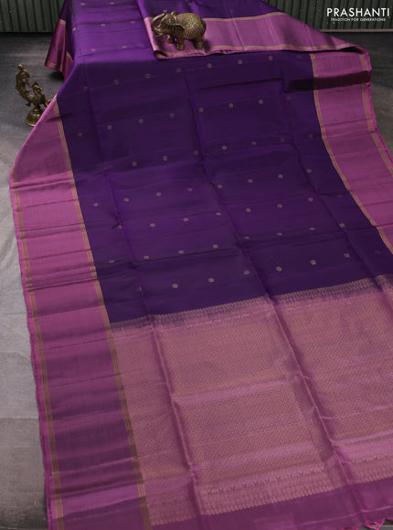 Pure soft silk saree violet and mauve pink with allover zari woven buttas and long rettapet zari woven border