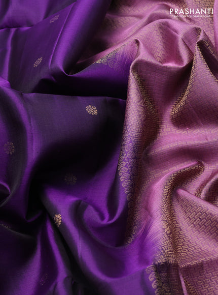 Pure soft silk saree violet and mauve pink with allover zari woven buttas and long rettapet zari woven border