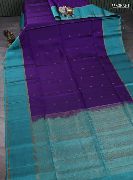 Pure soft silk saree violet and teal green with allover zari woven buttas and long rettapet zari woven border
