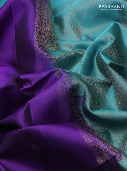 Pure soft silk saree violet and teal green with allover zari woven buttas and long rettapet zari woven border