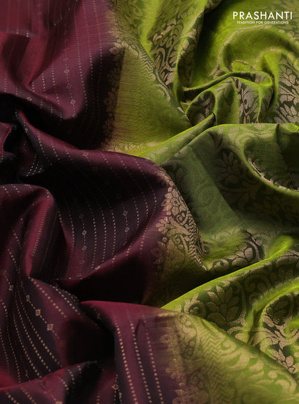 Pure soft silk saree coffee brown and light green with allover zari weaves  and long rettapet zari woven border