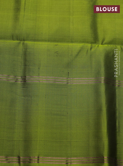 Pure soft silk saree coffee brown and light green with allover zari weaves  and long rettapet zari woven border