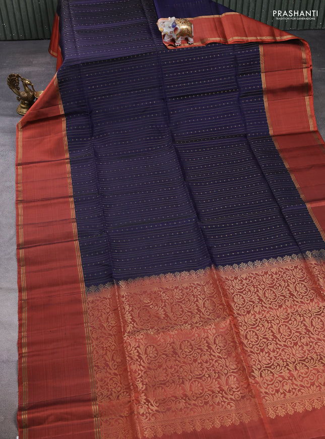 Pure soft silk saree navy blue and orange with allover zari weaves  and long rettapet zari woven border