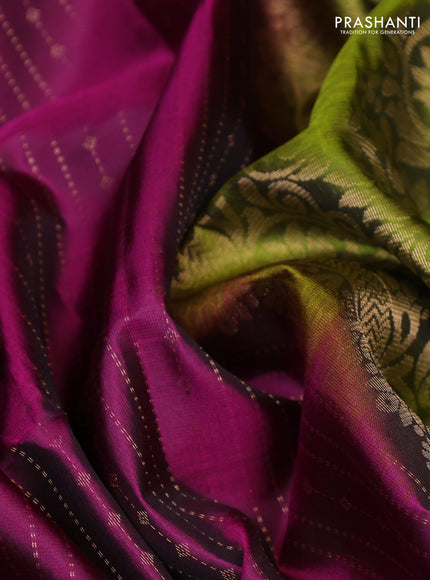 Pure soft silk saree magenta pink and light green with allover zari weaves  and long rettapet zari woven border