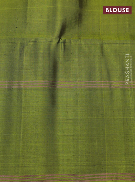 Pure soft silk saree magenta pink and light green with allover zari weaves  and long rettapet zari woven border