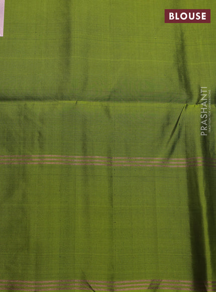 Pure soft silk saree navy blue and light green with allover zari weaves  and long rettapet zari woven border