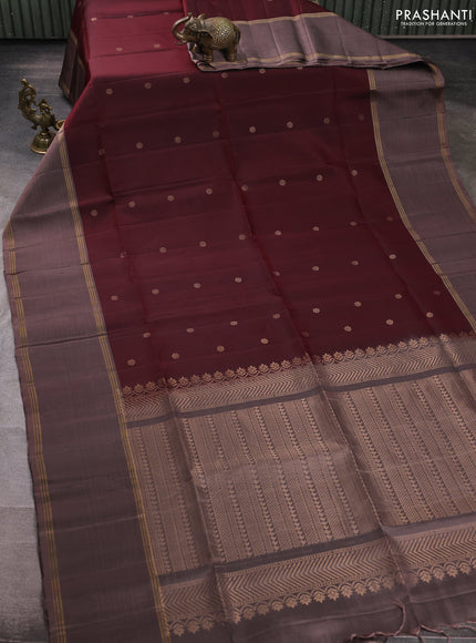 Pure soft silk saree coffee brown and rosy brown with allover zari woven buttas and long rettapet zari woven border