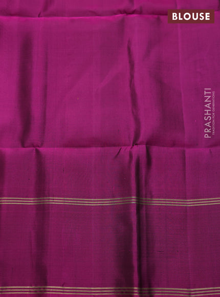 Pure soft silk saree dark mustard and magenta pink with allover zari woven buttas and long rettapet zari woven border