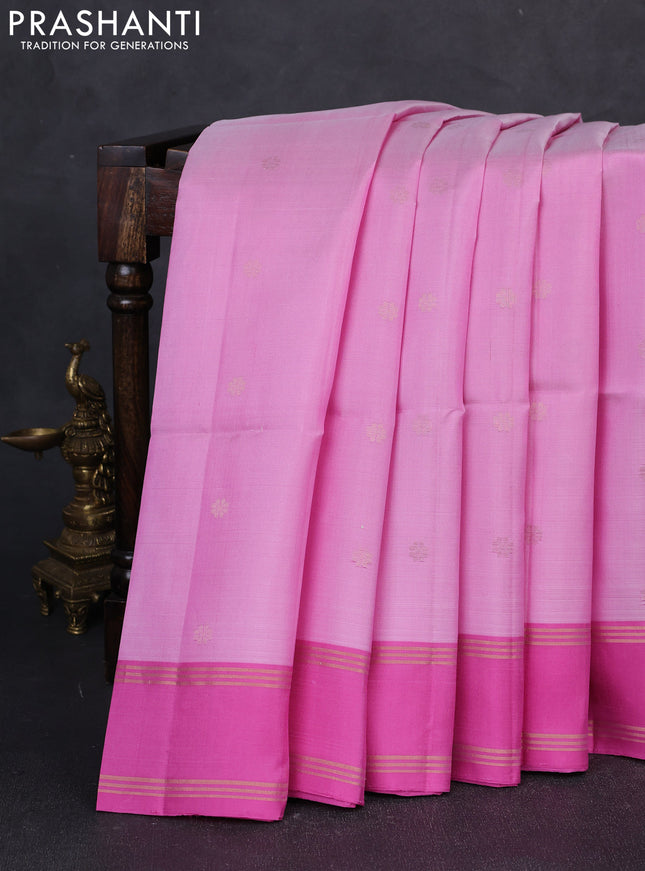 Pure soft silk saree peach pink with allover zari woven buttas and rettapet zari woven border
