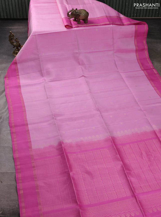 Pure soft silk saree peach pink with allover zari woven buttas and rettapet zari woven border