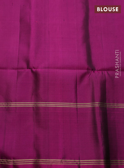 Pure soft silk saree mustard green and magenta pink with allover zari woven buttas and long rettapet zari woven border